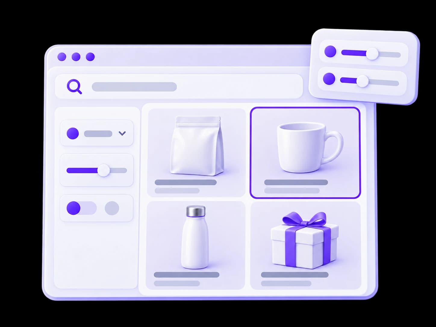 Light product catalog with search, filters and several product options.