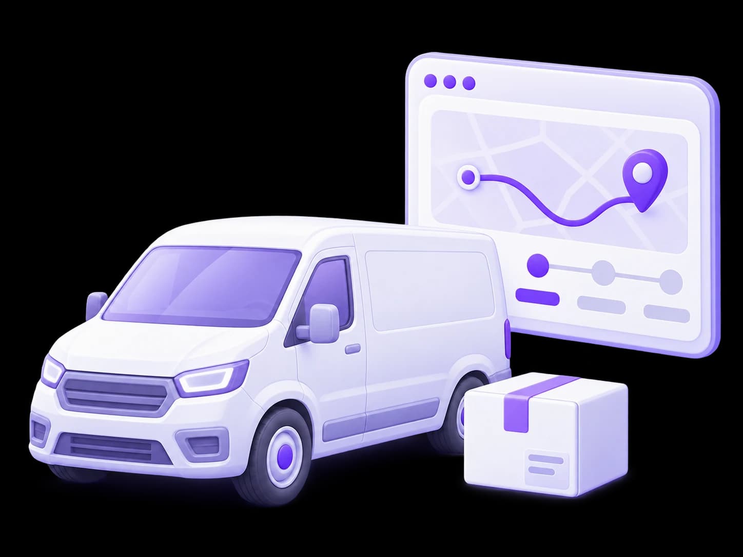A delivery van, parcel and shipment tracking panel.