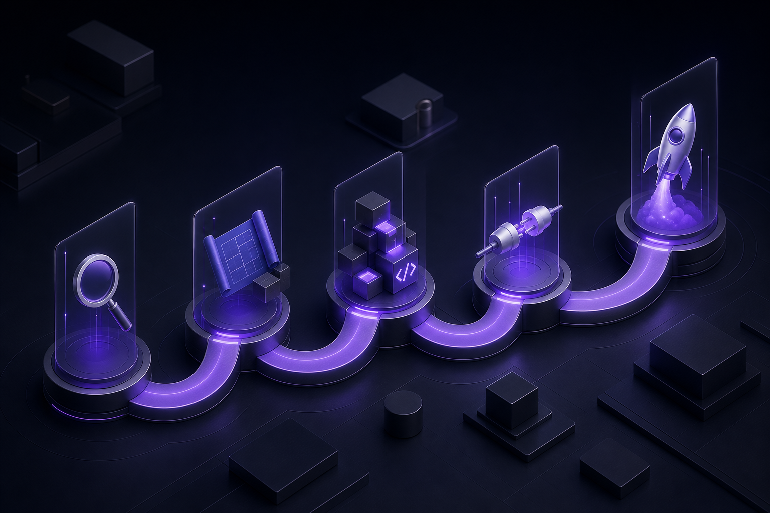 Phased delivery: analyze workflows, design architecture, build modules, integrate data, launch and optimize