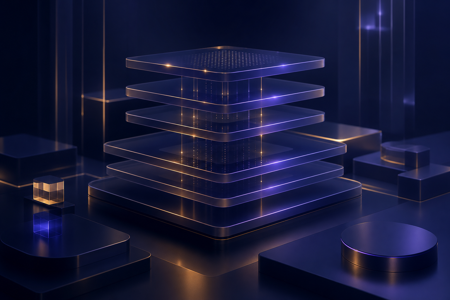 Dark refined planes and soft reflections suggesting scalable commerce infrastructure and digital storefront platforms